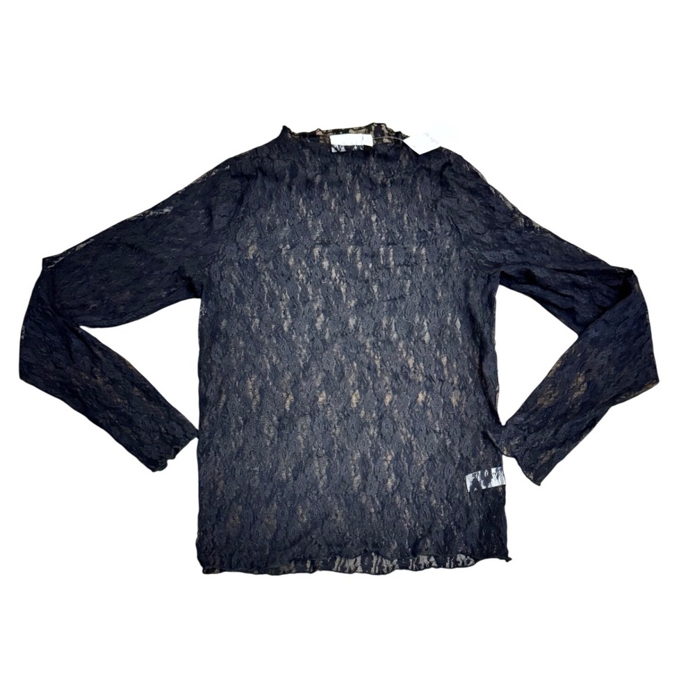Willow & Root Black Lace Top Women's Large Sheer Long Sleeve Blouse NWT